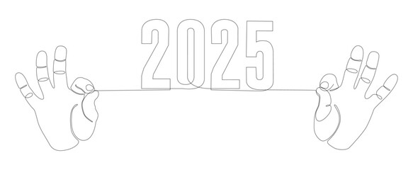 Poster - One continuous line of hand with number 2025. Thin Line Illustration vector concept. Contour Drawing Creative ideas.