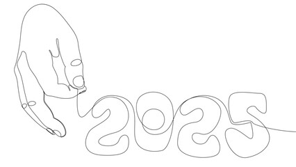 Poster - One continuous line of hand with number 2025. Thin Line Illustration vector concept. Contour Drawing Creative ideas.