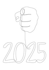 Poster - One continuous line of hand with number 2025. Thin Line Illustration vector concept. Contour Drawing Creative ideas.