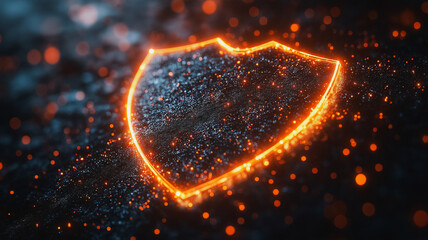 Poster - glowing shield of protection: a digital shield symbol crafted with a futuristic, glowing outline, ex