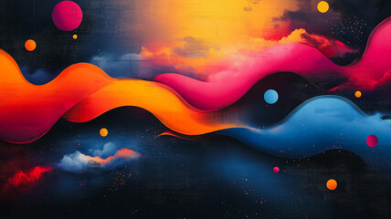 Poster - Cosmic Abstract: A mesmerizing blend of vibrant colors and abstract forms dances across a cosmic canvas, evoking a sense of wonder and the infinite possibilities of the universe.