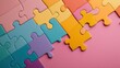© Rise - A bright and cheerful jigsaw puzzle with abstract shapes in rainbow colors, designed to educate and inspire kids, set against a modern, minimalistic classroom backdrop