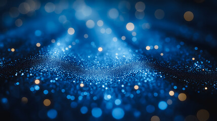 Poster - Sparkling Blue Abstract: A mesmerizing abstract background composed of shimmering blue glitter, bathed in warm, golden light. The bokeh effect creates a sense of depth and wonder.