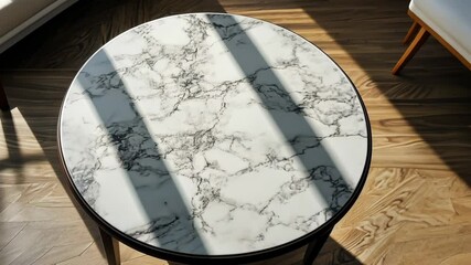 Wall Mural - Marble table with a shadow on it. The table is made of marble and it has a shiny surface