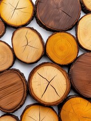 Wall Mural - a photostock of neatly stacked firewood logs, arranged dynamically and isolated on a clean white bac