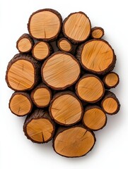Wall Mural - a photostock of neatly stacked firewood logs, arranged dynamically and isolated on a clean white bac