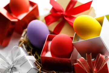 Colorful easter egg and gift boxes