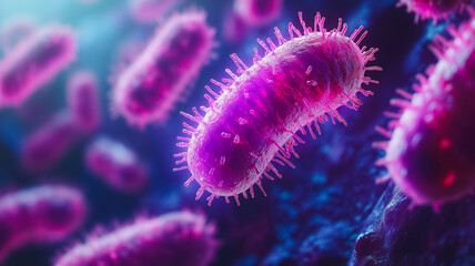 Poster - Microscopic World: A vibrant and detailed 3D rendering of bacteria, showcasing their intricate structures and vibrant hues.