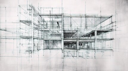 Poster - Detailed Blueprint for Commercial Building Under Construction Process