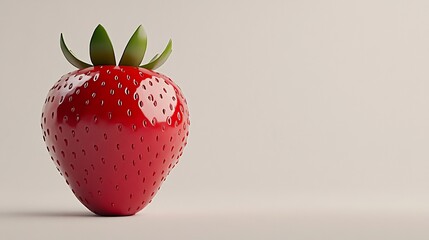 Wall Mural - Single, glossy red strawberry on white background.