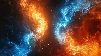 Wall Mural - Celestial Fire and Ice Cosmic Nebula Collision