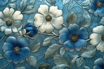 Blue and White Embossed Floral Texture