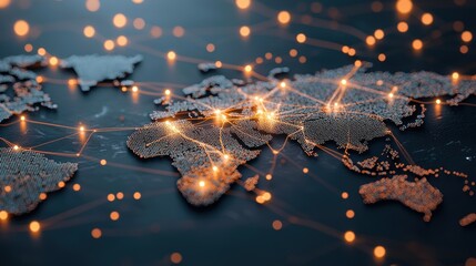Poster - world map with glowing lines connecting different locations, representing the global reach of social