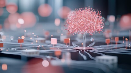 Poster - Abstract representation of a quantum network with interconnected quantum computers, visualizing the potential for distributed quantum computing and secure communication.