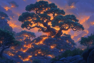 Wall Mural - Glowing Volcanic Tree