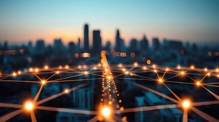 Poster - an abstract representation of a business process diagram with glowing lines and nodes, superimposed 