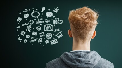 Fototapete - a mind map drawn on a blackboard in a classroom setting, with students gathered around, brainstormin