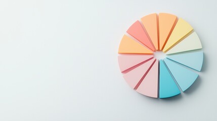 Fototapete - A colorful pie chart on a white background, divided into segments of varying sizes, each representing a different category of data, with clear labels and percentages, illustrating the distribution of