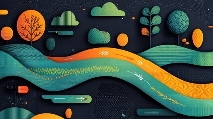 Poster - a vibrant illustration depicting a complex ecosystem, showcasing the interconnectedness of various o