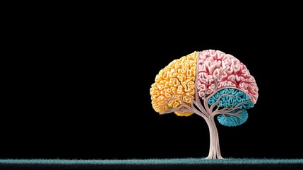 Fototapete - a cross section diagram of the human brain, highlighting different regions and their functions, such