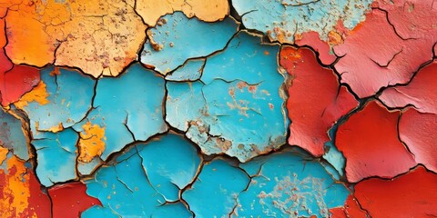 Aufkleber - Cracked paint creates a unique and captivating colored texture background, showcasing rich layers and intricate designs in the art of surface treatment. This cracked paint adds depth and character.