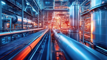 Poster - abstract industrial concept with digital data flow in modern factory