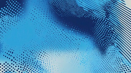 Poster - Abstract Blue Halftone Background with Stripes in Pop Art Style