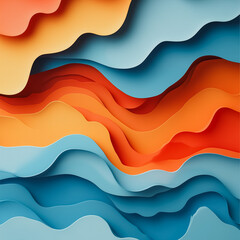 Poster - Abstract Layered Paper Waves:  Vibrant, dynamic, and visually captivating, this image features an abstract composition of layered paper waves in shades of blue, orange, and red.