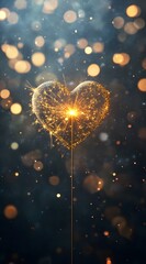 Sticker - A heart-shaped sparkler, glowing in the darkness with golden sparks and light particles