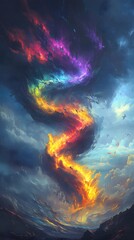 Wall Mural - colorful tornado with rainbow-colored clouds swirling around it