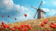 © Petchladda - A photostock of a traditional windmill standing in a blooming tulip field