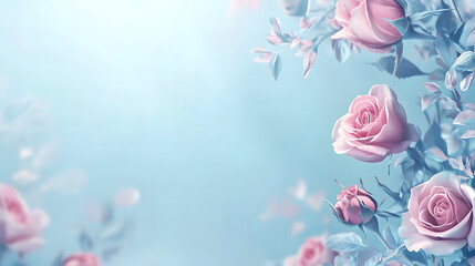 Wall Mural - Elegant Pink Roses on a Soft Blue Background