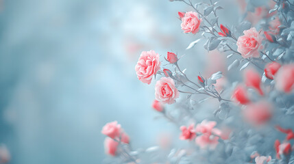 Wall Mural - Elegant Pink Roses on a Soft Blue Background