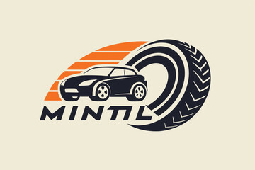 Wall Mural - A sleek logo showcases a tire track design alongside a stylized car silhouette for branding, A minimalist logo featuring a tire track design for a car rental company