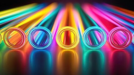 Aufkleber - Neon abstract background idea. Colorful neon tubes glowing brightly, creating a vibrant abstract pattern.