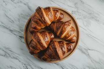 Wall Mural - a wooden tray filled with brown, crispy croissants