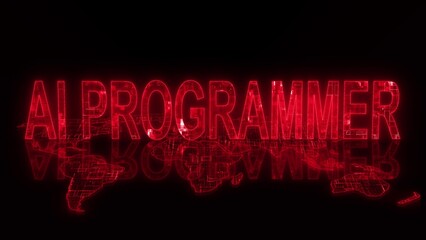 3d AI programmer text technology earth map red glow