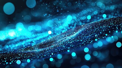 Poster - Glitter abstract background concept. A mesmerizing wave of glowing blue particles creating a stunning visual effect.