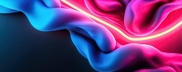 Aufkleber - Neon abstract background idea. Abstract neon waves in blue and pink with glowing lines creating dynamic motion.