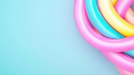 Poster - Neon abstract background idea. Colorful balloons intertwined on a blue background, perfect for celebrations and parties.