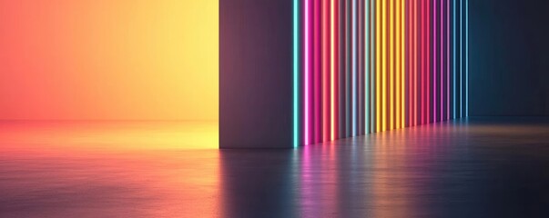 Poster - Neon abstract background idea. Abstract colorful light reflections creating vibrant patterns on a smooth surface.