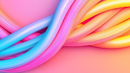 Poster - Neon abstract background idea. Colorful abstract wave lines blending in pink, blue, and yellow tones on a smooth background.