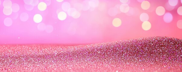 Poster - Glitter abstract background concept. A sparkling pink surface with shimmering glitter and a soft bokeh background.