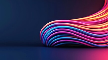 Poster - Neon abstract background idea. Colorful wavy lines on a dark background, creating a vibrant and dynamic visual effect.
