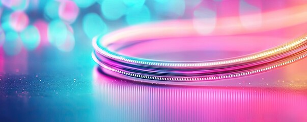Aufkleber - Neon abstract background idea. Vibrant neon cable on a reflective surface with colorful bokeh lights in the background.