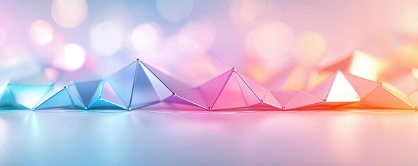 Poster - Pastel abstract background idea. Colorful paper pyramid shapes create a vibrant, artistic background with soft bokeh effect.