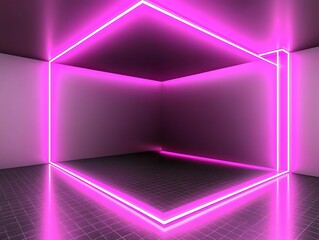 Poster - pink neon lights illuminate empty room corner