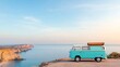 © อาริษา วันดี - Vintage Van Parked on Coastal Cliff Overlooking Serene Ocean at Sunrise, A Perfect Travel Destination for Adventure Seekers and Nature Lovers
