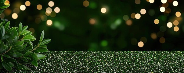 Poster - Glitter abstract background concept. A lush green background with soft glowing lights for a calming ambiance.