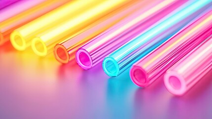 Poster - Neon abstract background idea. Colorful straws arranged in a vibrant design, perfect for beverages and parties.